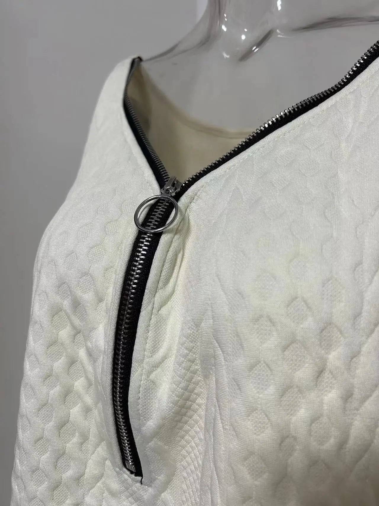 Plus Size NewAutumn and Winter Solid Color V-Neck Zipper Knitted Half-Sleeved Dress