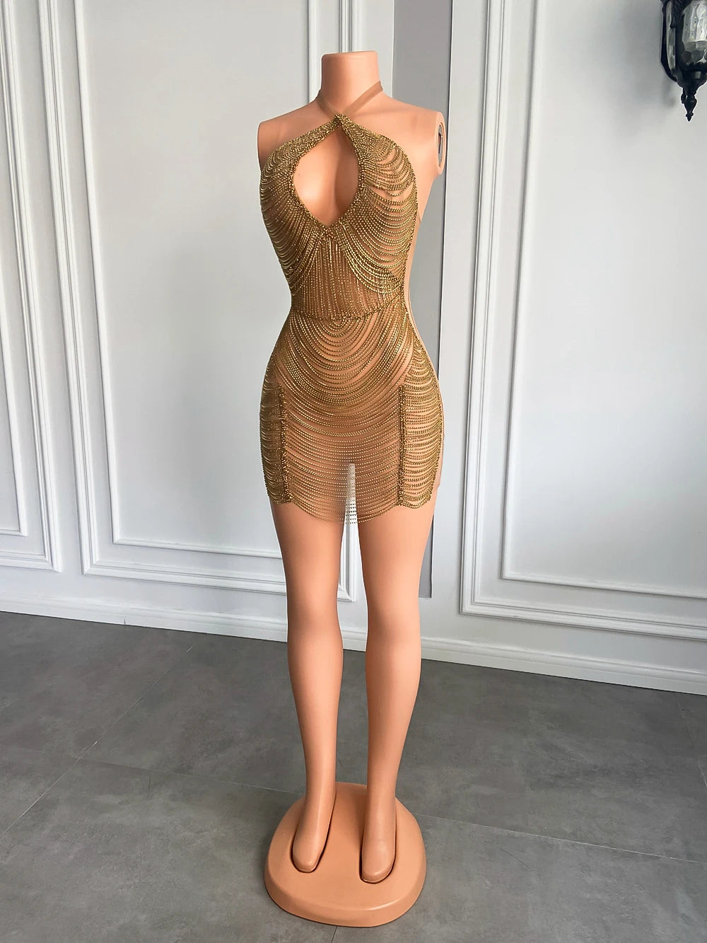 Luxury Halter Sleeveless Real Cocktail Gowns Black Girl Gold Short Mini Prom Dresses 2025 For Birthday Party