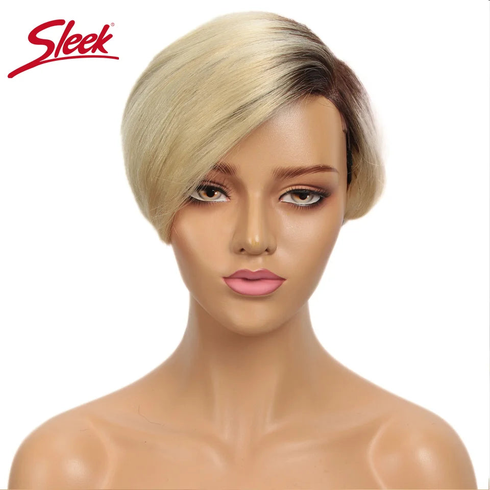 Sleek Blond 613 Short Pixie Cut Bob Wigs C Lace Front Part Human Hair Wigs Nature Grey Wigs Brazilian Straight Remy Hair Wig