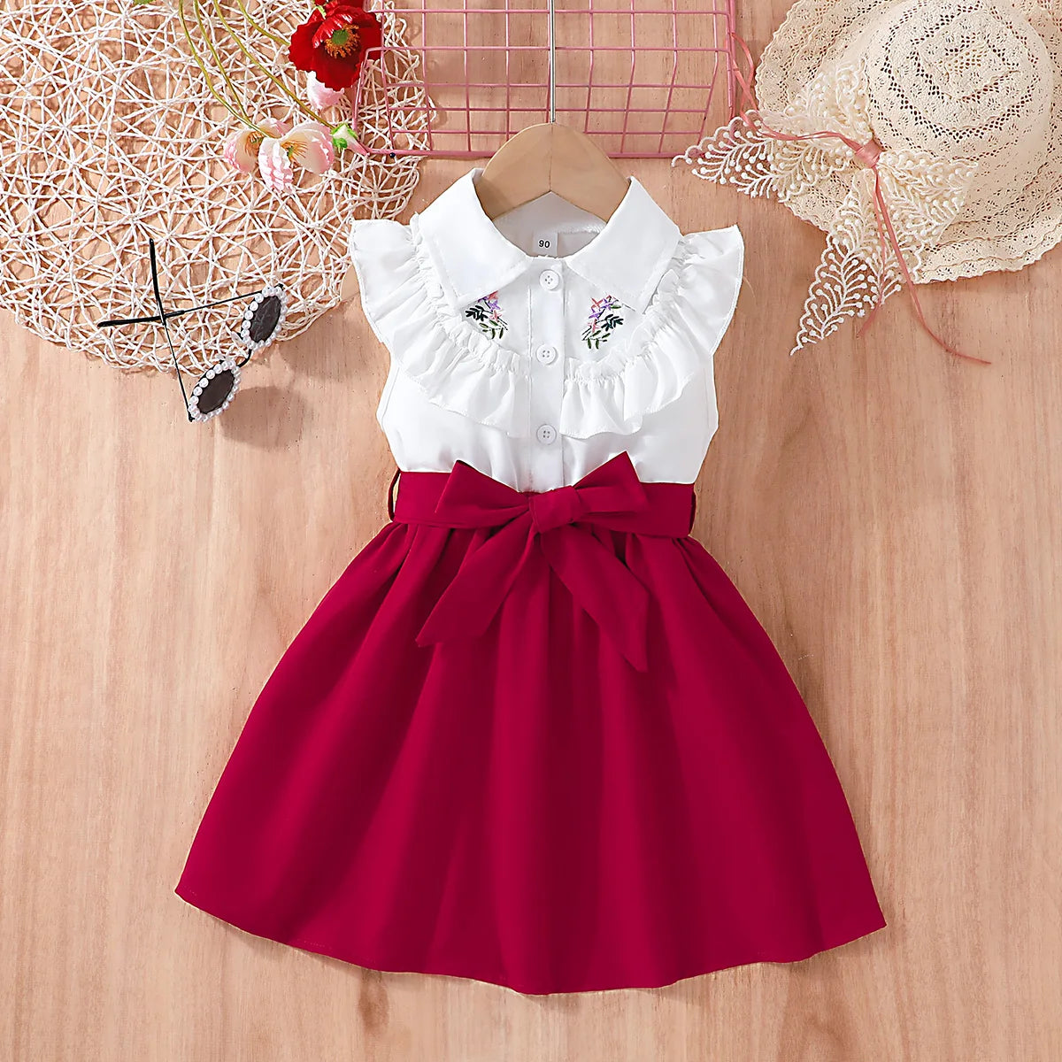 Dress For Kids 2-7 Years old Birthday Ruffled Embroidered Sleeveless Emerald Green Princess Dresses