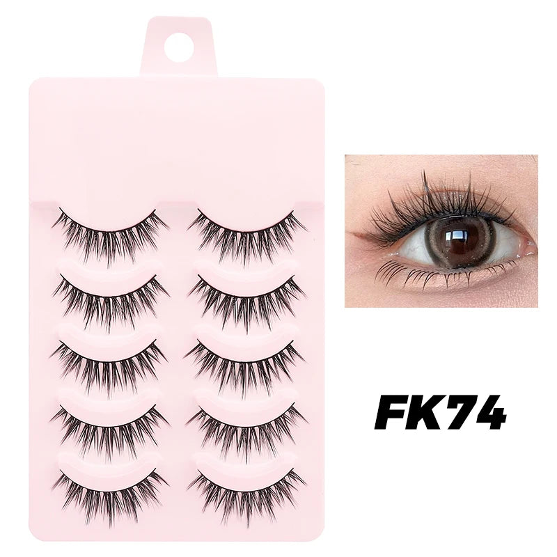 DINGSEN Fake Eyelash Anime Lashes 5 Pairs Little Devil Eyelashes Natural Daily Makeup Manga Eyelashes Clear Band Eyelashes