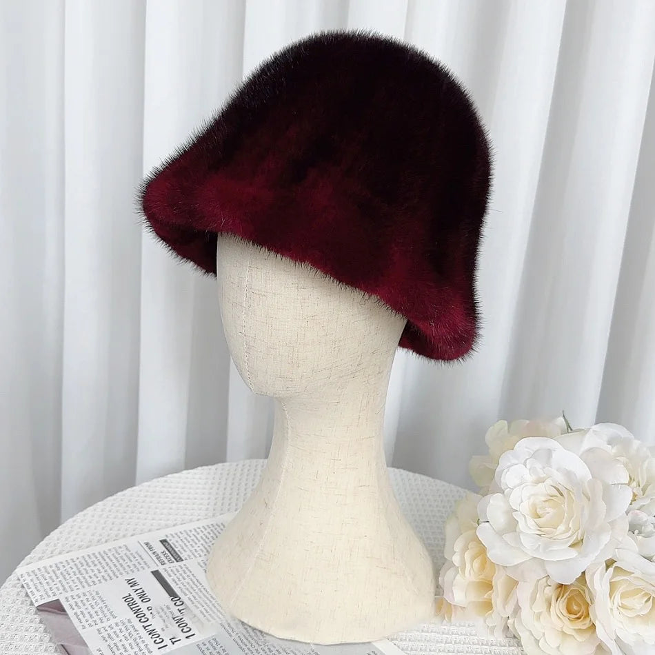 Women In Winter Warm Real Fur Mink Temperament Fisherman Cap Mink Fur Hat Thicken Warm Ear Protection Fashionable Basin Hat