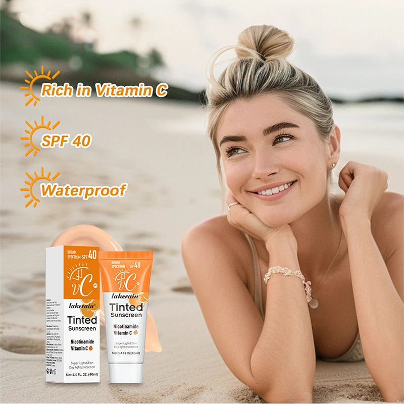 SPF40 Tinted Sunscreen Nicotinamide Vitamin C Mineral Sunblock With Zinc Oxide & Titanium,UV-Proof Sun Block Whitening Cream