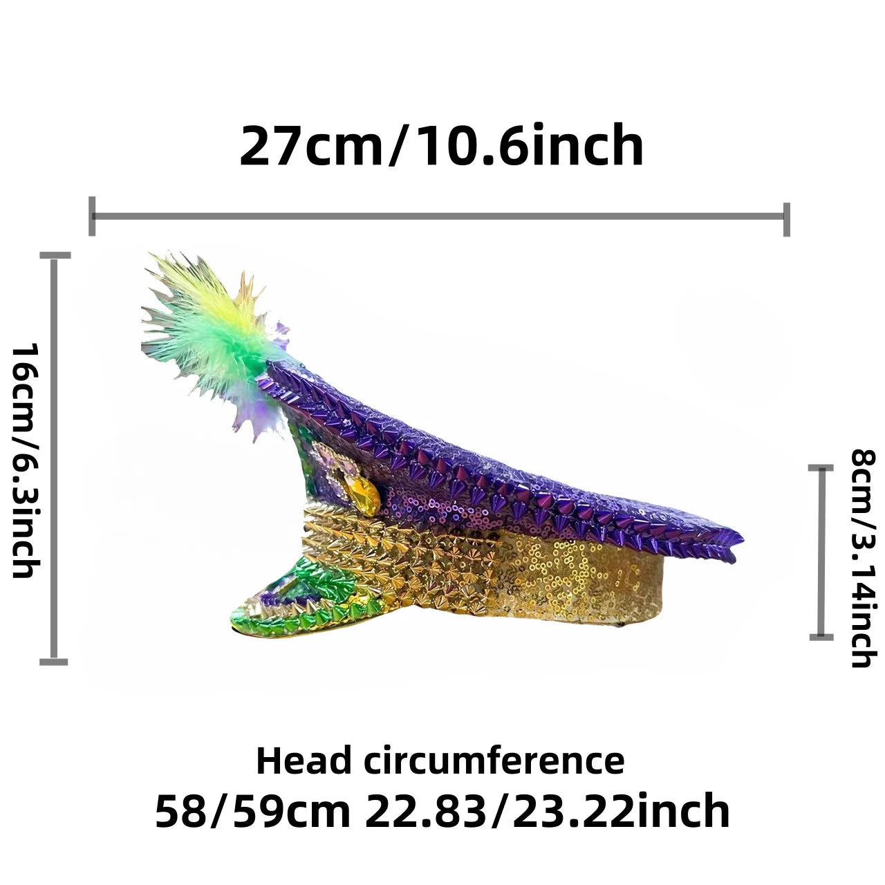 Mardi Gras Hat Chicken Feather Rhinestone Hen Do Hat Festival Captain Hat Steampunk Sergeant Headwear Music Festival Masquerade