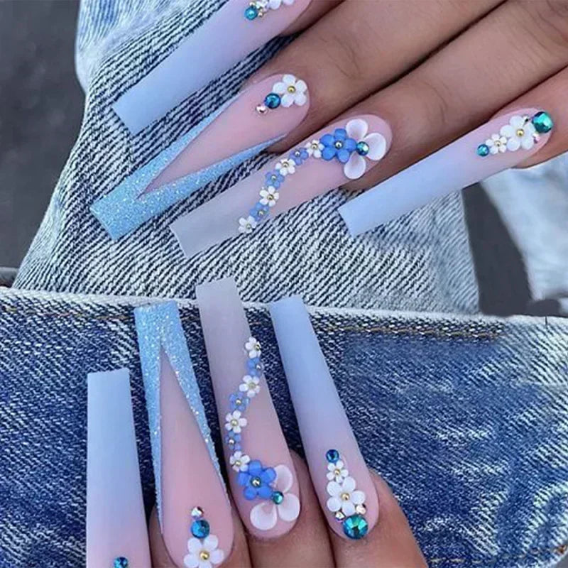24Pcs Black Ballet False Nails Long Coffin Nail Tips Detachable Press on Nails DIY Manicure Colorful Eyes Designs Fake Nails