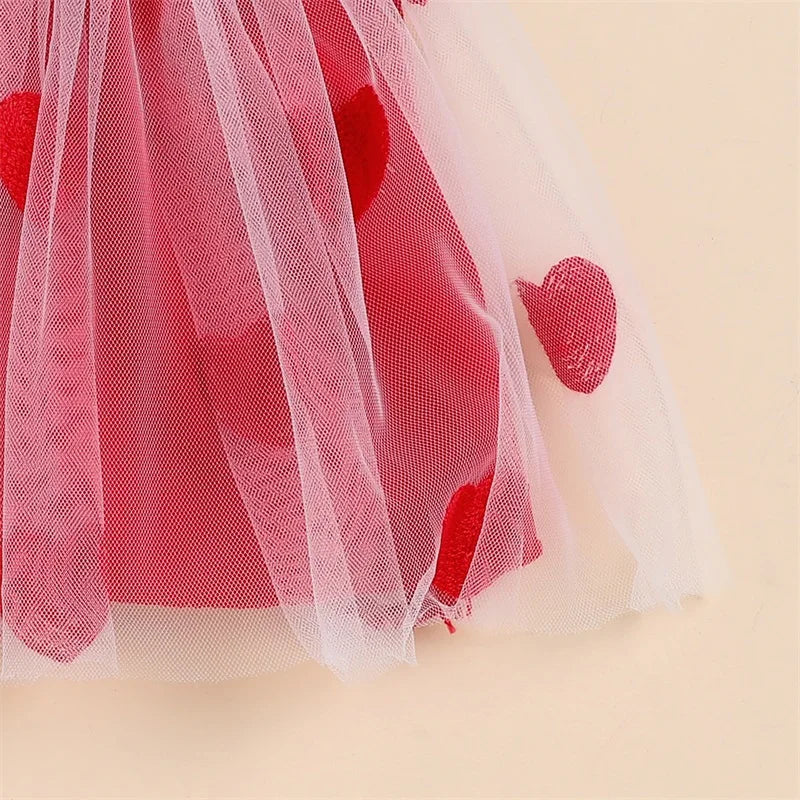 Toddler Baby Girl Valentine's Day Outfits Heart Print Long Sleeve Romper Suspender Skirts Headband