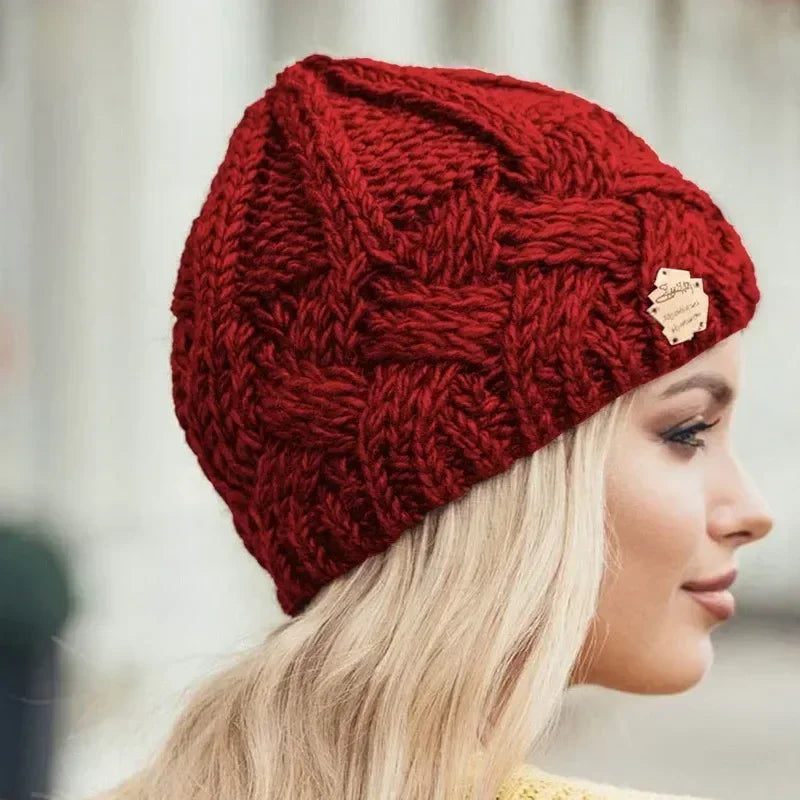 Solid Knitted Beanies Caps for Women Warm Cashmere Wool Skullies Beanies Female Thick Knitted Hats Autumn Winter Warm Cap