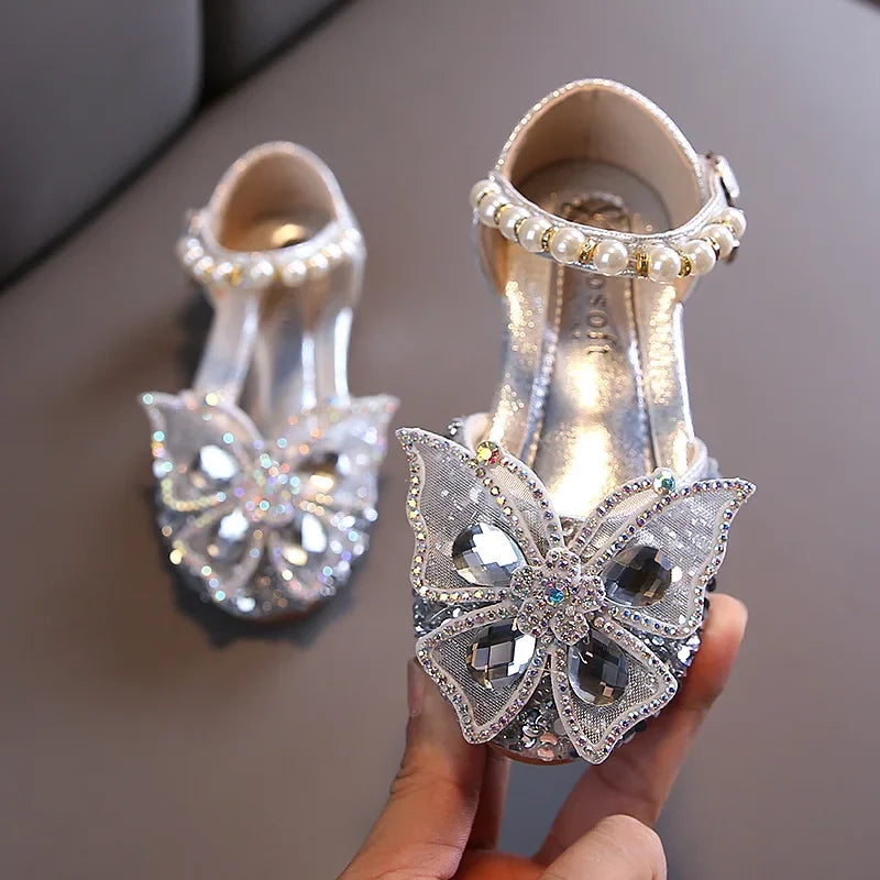 Kids Summer Shoes Girls Princess Sandals Performance Soft Flat Shoe Girls Dance Diamonds Butterfly Shoe
