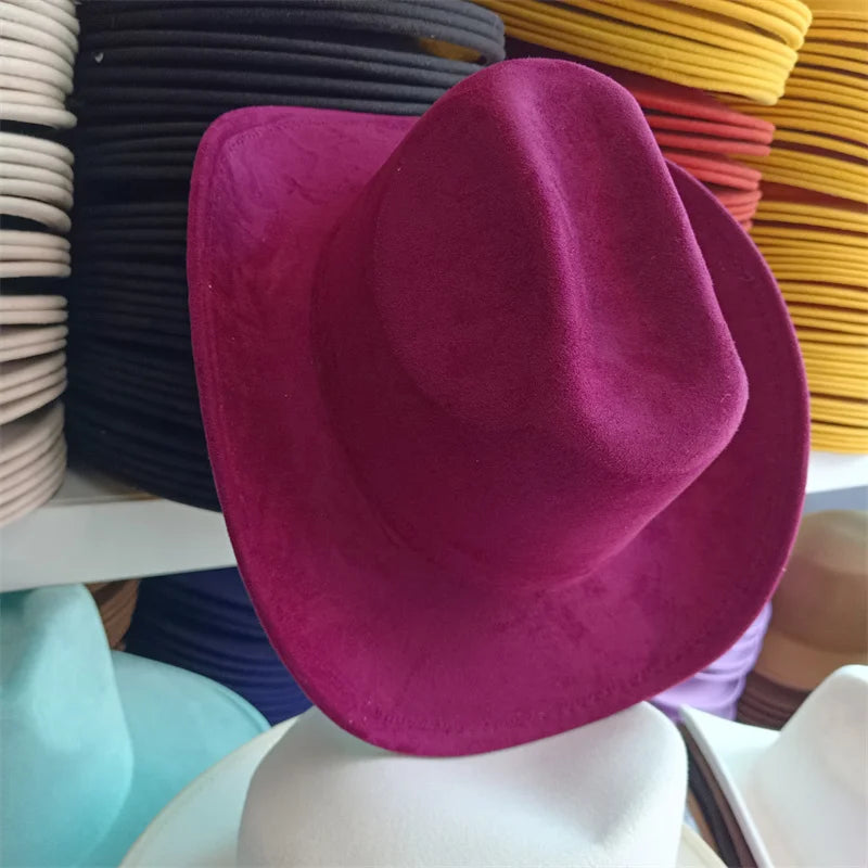 Western suede leather 7.5CM Western denim women's Fedora hat men's church jazz hat fashion travel party hat denim hat 2024