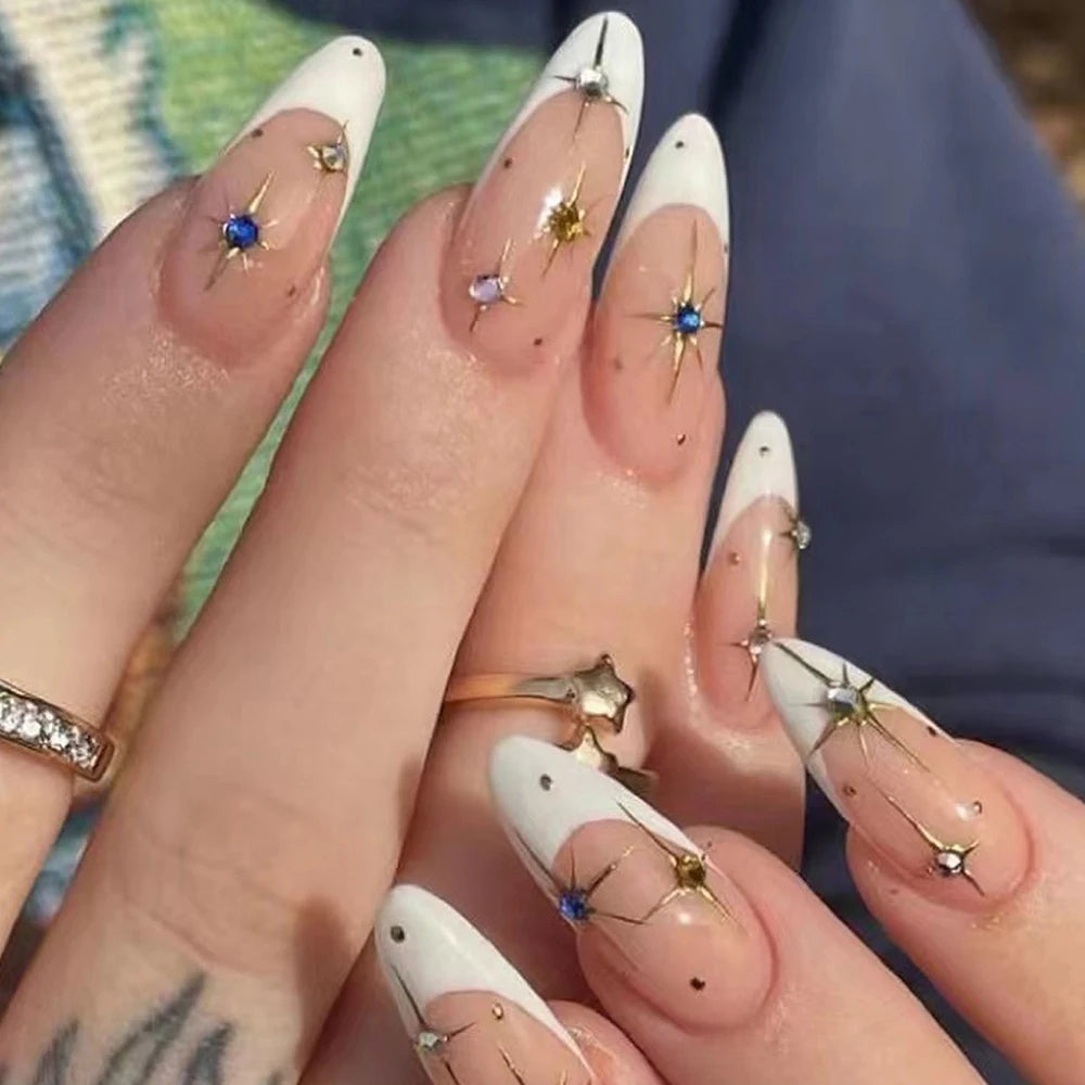 24pcs Red heart Ballerina long press on nails Red rhinestones fake press on nails sweet french tip press on nails cute fashion