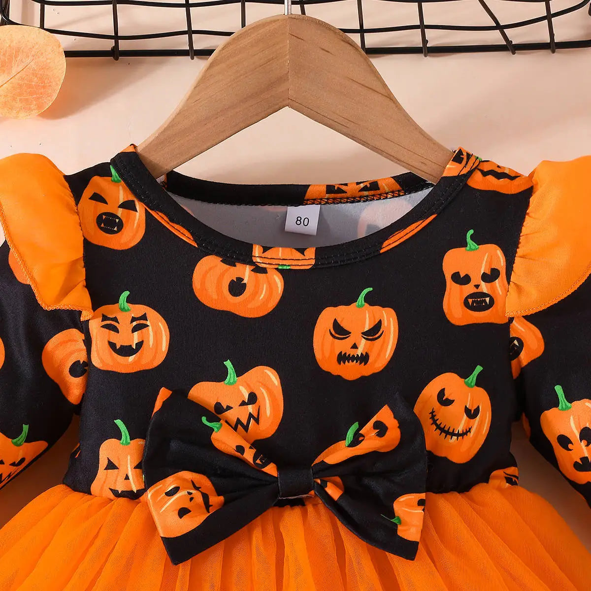 Prowow Baby Girl Halloween Dresses Long Sleeve Orange Pumpkin Dress For Girls Toddler Halloween Costume Festival Party Dress