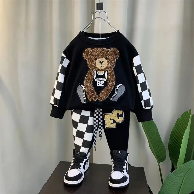 Boutique Spring Autumn Baby Boy Clothes 1 to 9 Years Round Neck Pullover Cartoon Long Sleeve T-shirts+Pants 2 PCS Kids Outfits