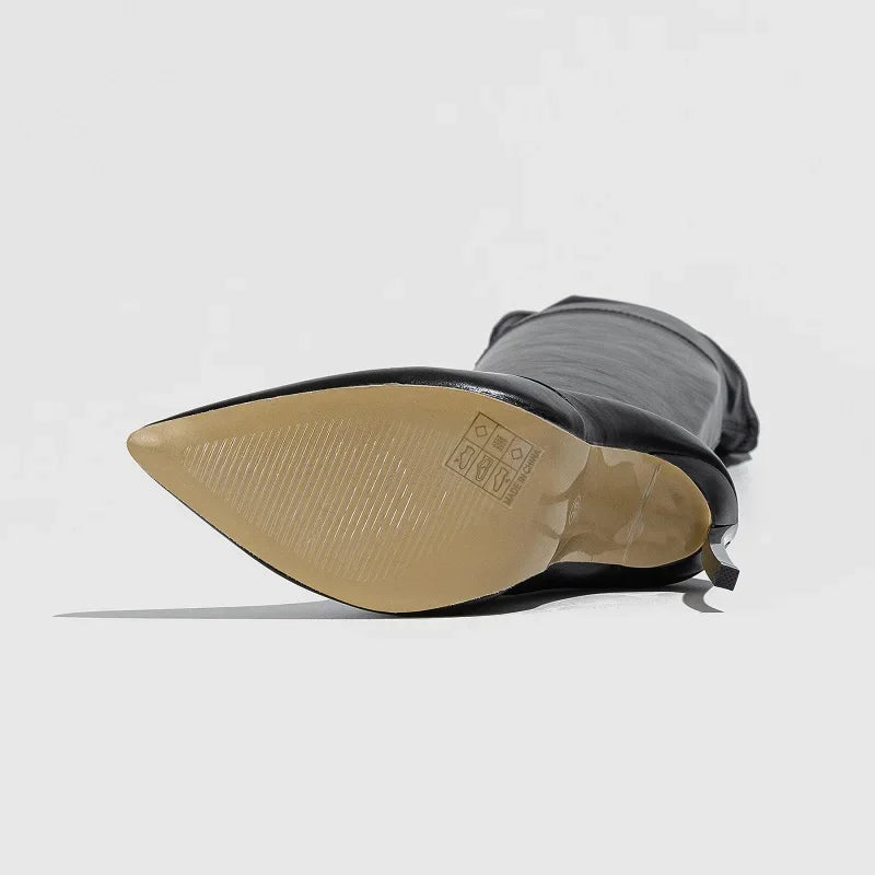 Sexy PU Leather Women Over-the-Knee Boots Fashion Pointed Toe Long Booties Thin High Heels Stripper