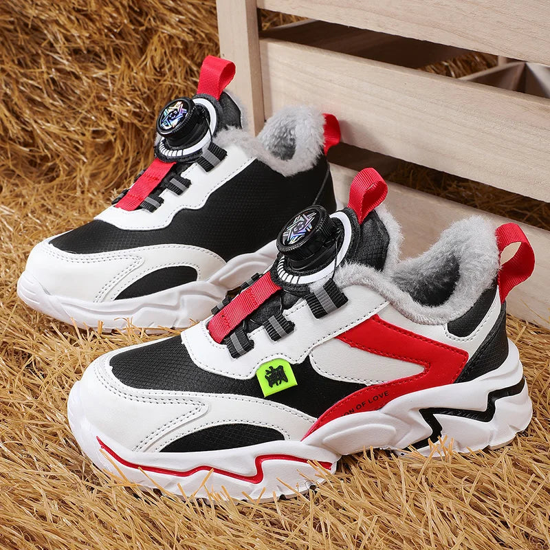 Winter 2024 Children Casual Sports Shoes Brand Kids Leather Fashion Sneakers Boys Girls Non-slip Warm Snow Boots