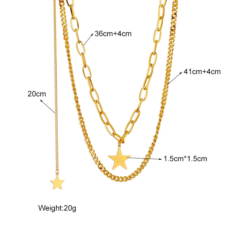 Stainless Steel Gold Color Star Pendant Women Necklace Casual