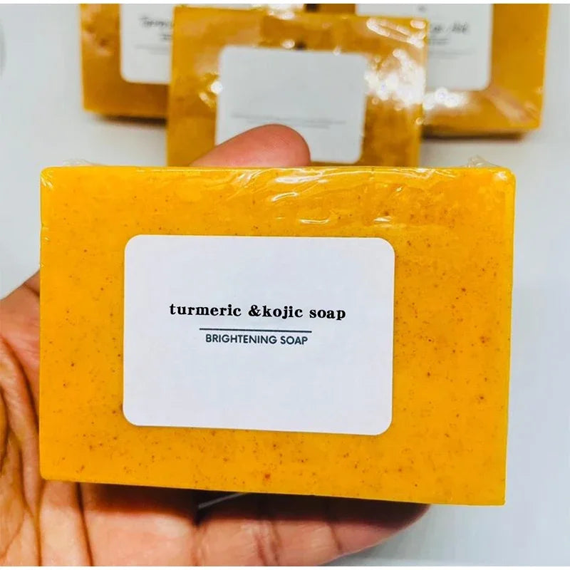 100g Turmeric Scrub Exfoliator Handmade Soap,Lemon Kojic Acid Brighten Moisturizing Shower Face Cleansing Soap,Body Skin Cleaner