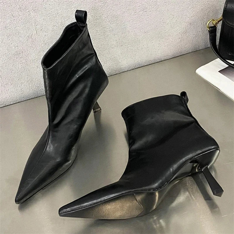 New Fashion Ankle Boots Women Pointed Toe Slim Short Ladies Booties