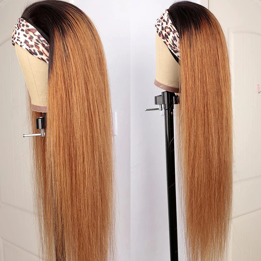 1B30 Ombre Headband Bone Straight Human Hair Wig None Lace Full Machine Made Wigs For Women 150% Density Long Layered Remy Hair