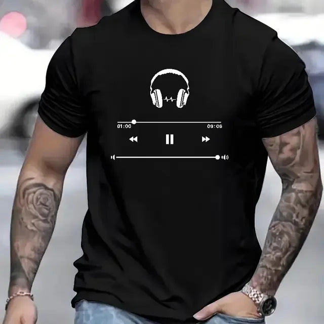 Music Lovers 3d Pattern Printed Men's Cotton Medium Stretch T-Shirt Trend Personality Men's Summer Casual Loose Quality Clothing