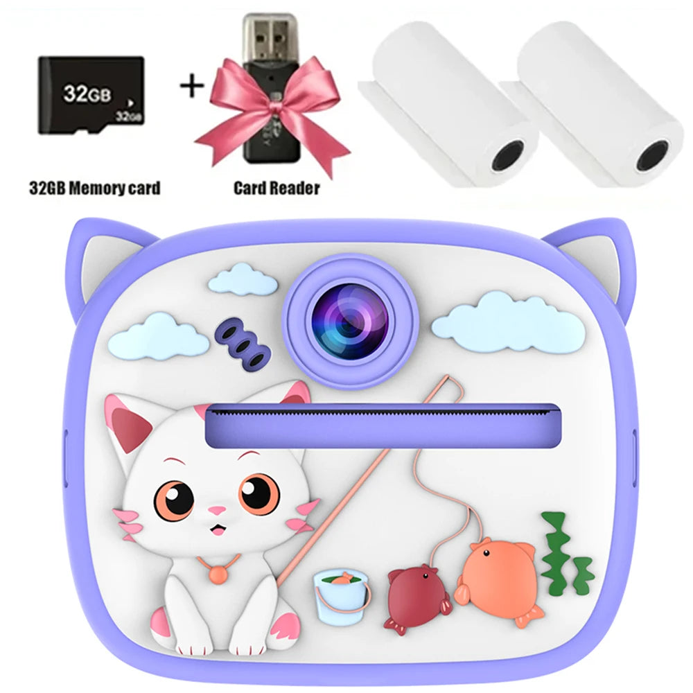 Children Digital Camera Instant Print for Kids Thermal Print Rabbit Camera Instant Photo Printing Camera Video Toys+32G Memory