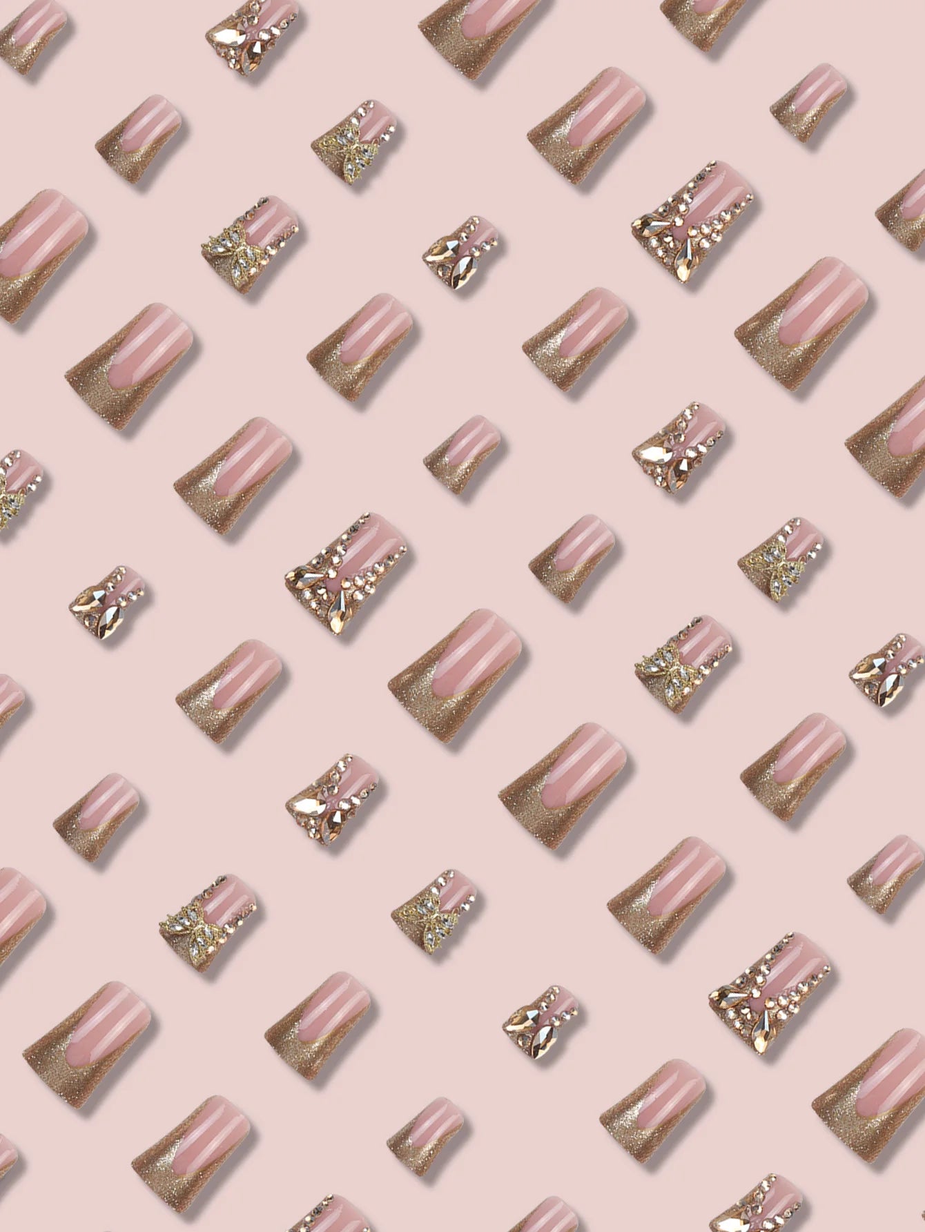 24 piece rectangular 3D butterfly dot diamond style, brown color scheme enhances your charm, nail art set, press nail