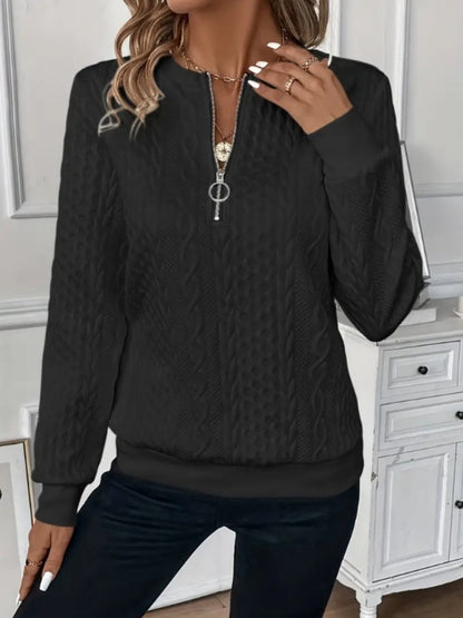 Texture Half Zip Long Sleeve Sweatshirt