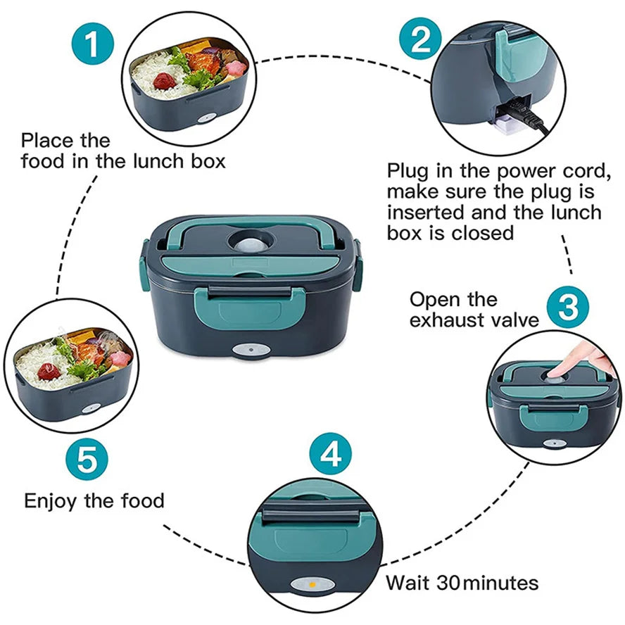 Portable Lunch Box Electric Heat Food Warmer Lunch Box Heating 60w 220v Lunch Box for Adults Work Men Kisd School Rechargeble