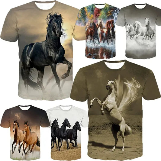 Girls' 3d Animal Horse T Shirt Short Sleeve Polyester Kids 3-12 Years Clothes For Teen Girl Free Shipping Boy Child Clothing Tee