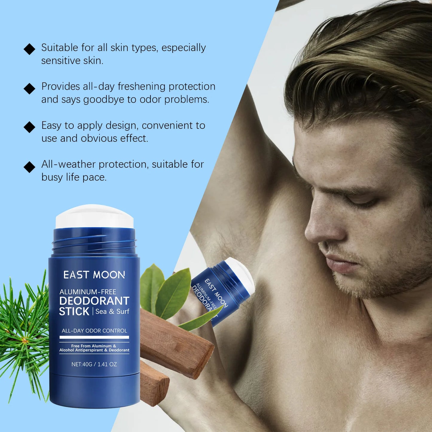 East Moon Men Sandalwood Deodorant Stick Anti Sweating Keep Drying Lasting Fragrance Remove Armpit Odor Underarm Refresh Sticks