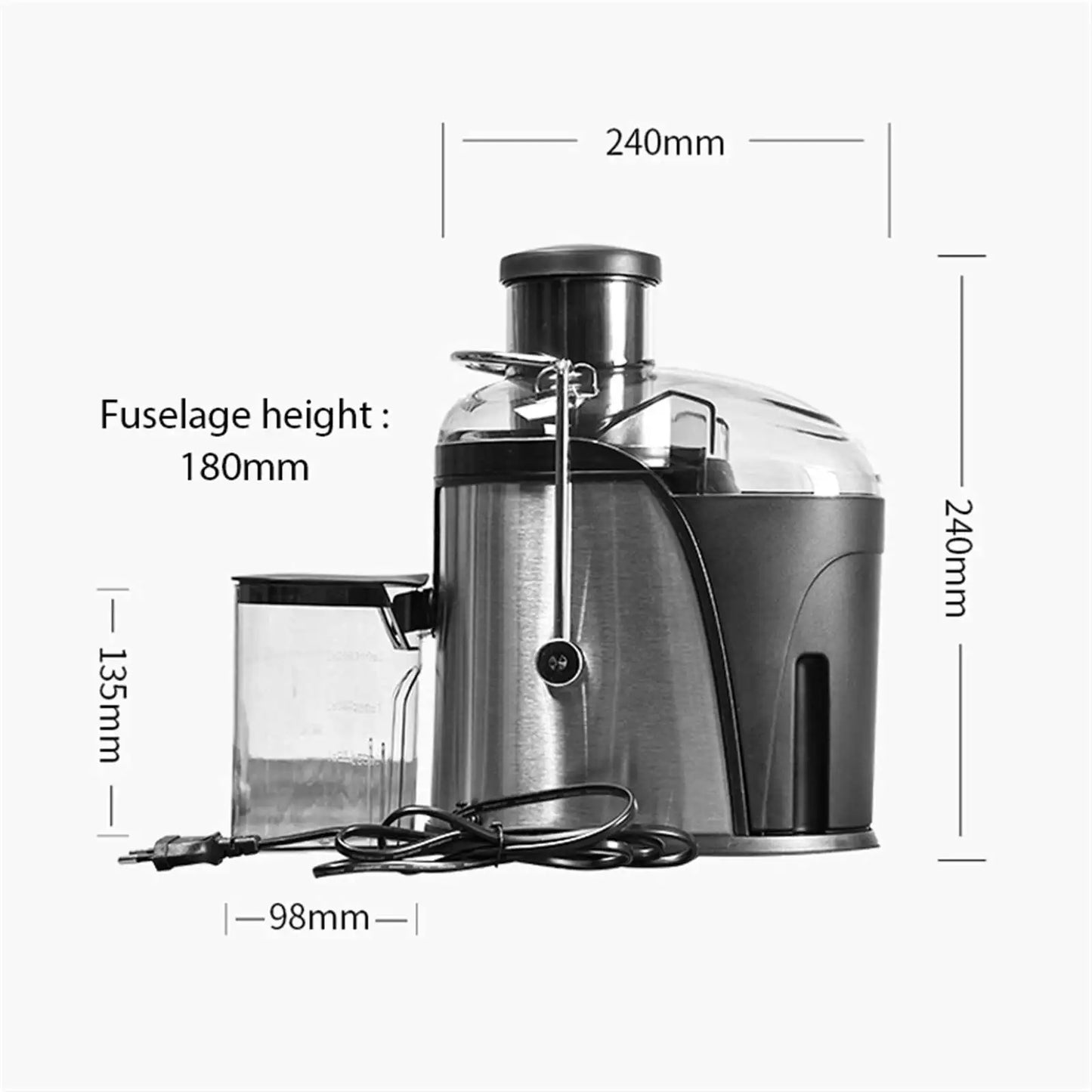 Electric Juicer 400W Stainless Steel Centrifugal Fresh Juice Machine Easy to Clean and Anti-Drip 2 Speeds Fruit Vegetable Juicer