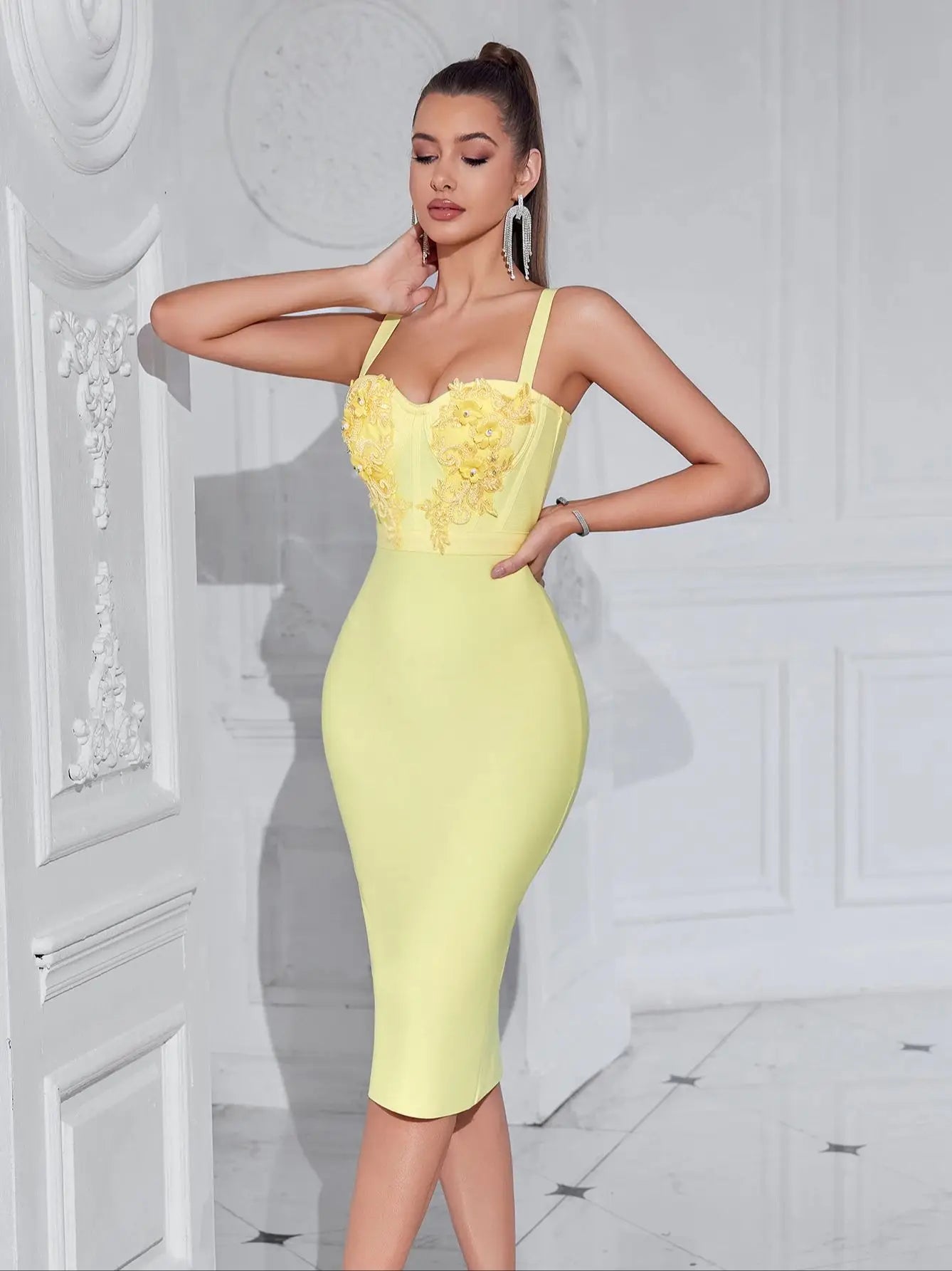 Adyce New Summer Spaghetti Strap Bandage Dress For Women Sexy Sleeveless Evening Embroidered Night Party Dresses Vestidos