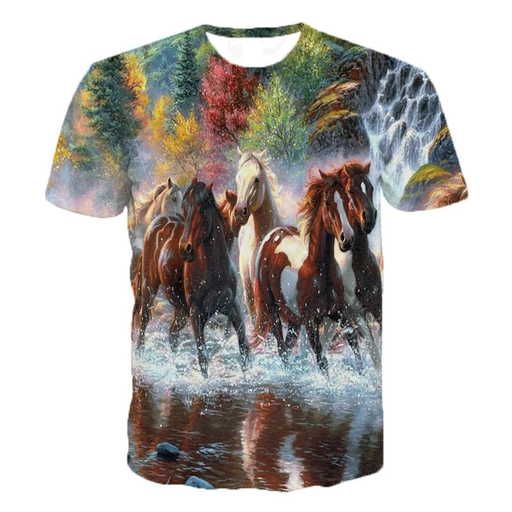 Girls' 3d Animal Horse T Shirt Short Sleeve Polyester Kids 3-12 Years Clothes For Teen Girl Free Shipping Boy Child Clothing Tee