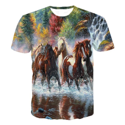 Girls' 3d Animal Horse T Shirt Short Sleeve Polyester Kids 3-12 Years Clothes For Teen Girl Free Shipping Boy Child Clothing Tee