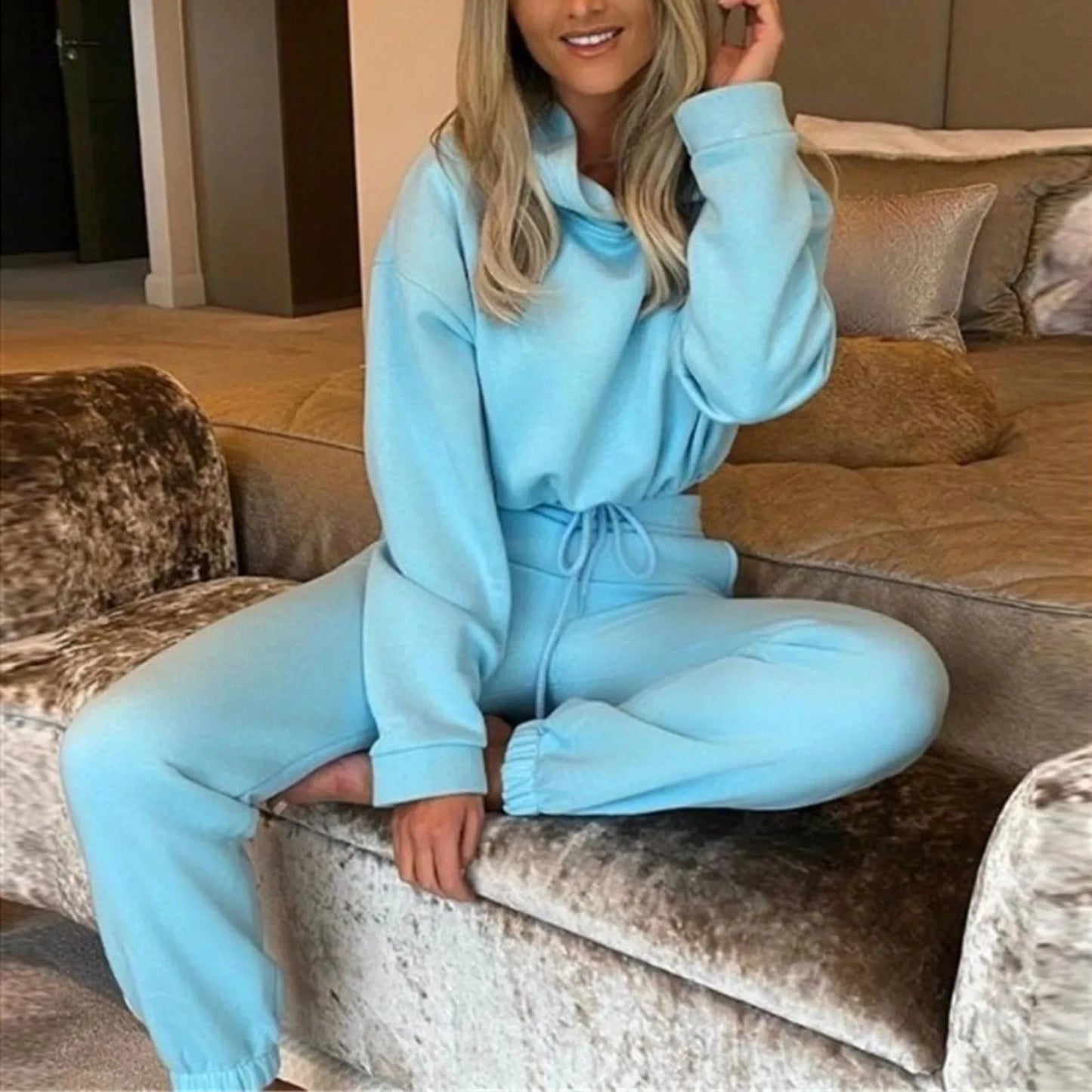Winter Two Piece Sets Women Tracksuit Oversized Suit Autumn Trouser Suits Female Sweatshirt Solid Sports Hoodie Sportswear