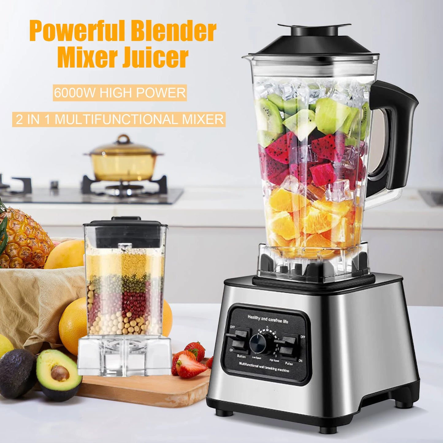 6000W Powerful Electric Blender Mixer Juicer Smoothie Maker Table Blenders 2.5L Container Food Processor Ice Fruit Blender Mixer