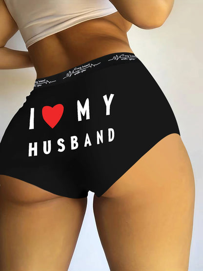 Varsbaby Women Boyshort with I Love My Husband Prints Underpant Big Size Panties Female Underwear Boxer Shorts