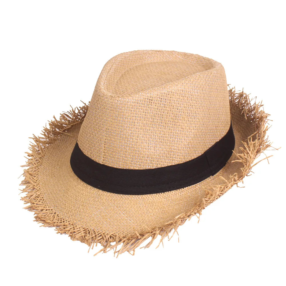 Sun hat men's summer anti jazz hat solid color breathable straw hat outdoor travel sunhat