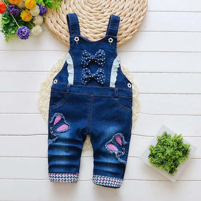 IENENS Baby Girls Overalls Kids Trousers Denim Dungarees Embroidery Butterfly Pants Toddler Infant  Jumpsuit 0-4 Years Clothes