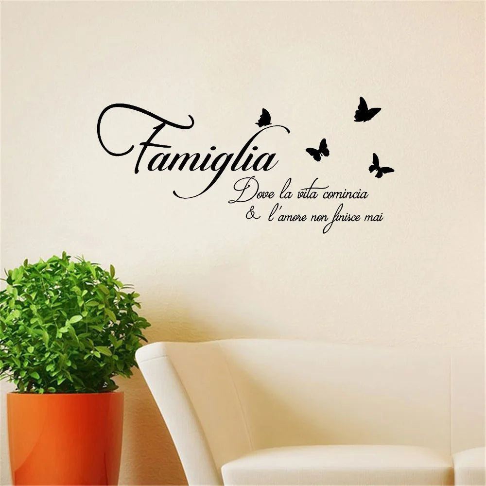 Italian Family Love Never End Quote Vinyl Wall Decal Lettering Art Words Wall Sticker Home Decor Wedding Decoration Living Room