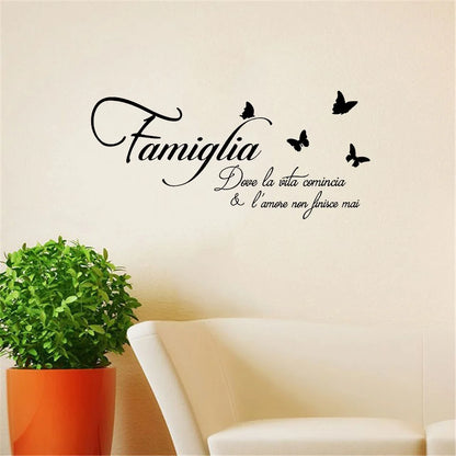 Italian Family Love Never End Quote Vinyl Wall Decal Lettering Art Words Wall Sticker Home Decor Wedding Decoration Living Room