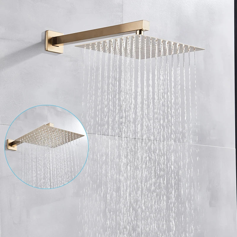 Wall Mounted Concealed Install Brushed Gold Shower Faucets Set Bathroom Shower System Shower Mixer Tap Rainfall Shower Faucet