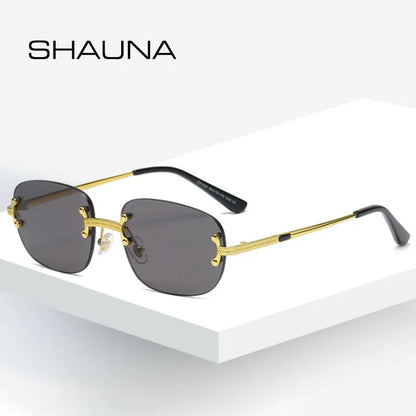 SHAUNA Ins Popular Small Rectangle Sunglasses Retro Rimless Mirror Coating Shades UV400