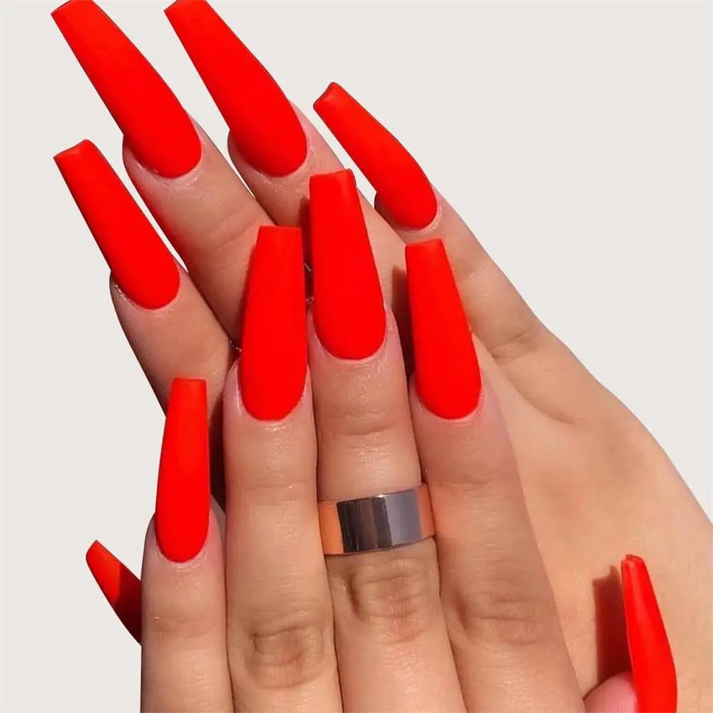 24pcs False Nails Solid Color Long Ballet Fake Nails Full Cover Coffin Nail Tips Press On Nails Kit With Glue Detachable