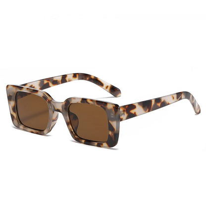 SO&EI Ins Popular Fashion Small Rectangle Sunglasses Women Retro Leopard Shades UV400 Men Trending Square Sun Glasses