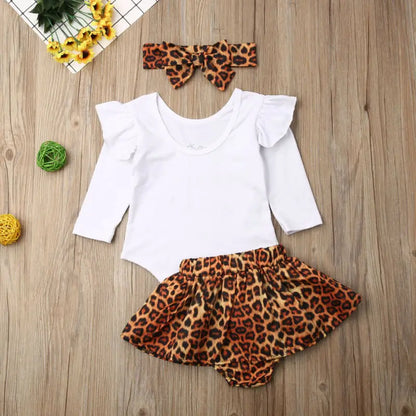 Citgeett Fall Autumn 3PCS Newborn Baby Girl Clothes Ruffle Romper Top Leopard Skirts Fall Outfits Set