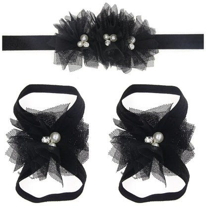 3Pcs/Set Hair Bandage Foot Band Headband Ribbon FlowerTurban Children Newborn Kids Headwear Baby Girl Accessory Soft Photo Props