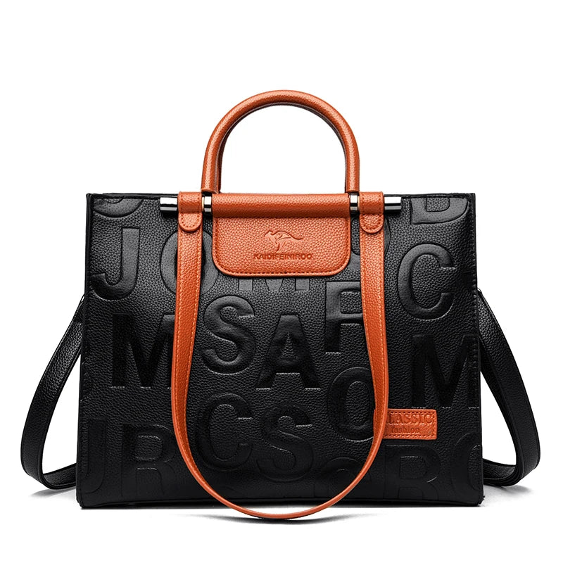 Ladies Quality Leather Letter Shoulder  Luxury Handbags Women Bags Designer Fashion Large Capacity Tote Bag