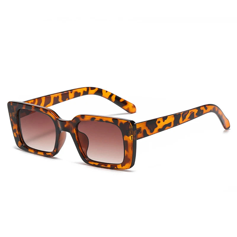 SO&EI Ins Popular Fashion Small Rectangle Sunglasses Women Retro Leopard Shades UV400 Men Trending Square Sun Glasses