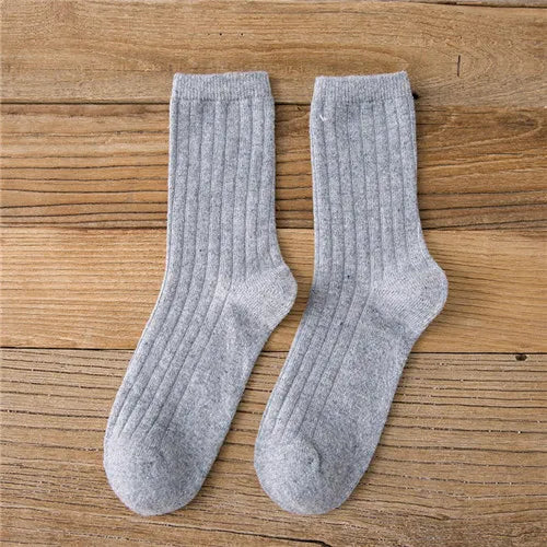 CHAOZHU Thicken Warm Merino Wool Classic Solid Colors Rib Socks Women High Quality Loose Crew Fashion Japanese Korea Sock Winter