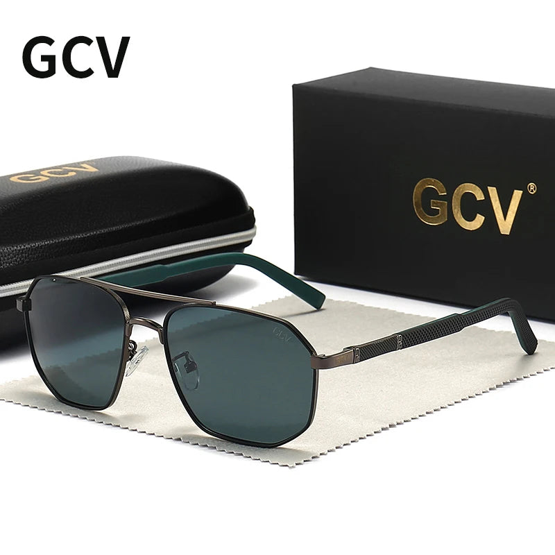 GCV Brand Classic Pilot Square Polarized Sunglasses Metal Frame Men's Driving Male Sun Glasses Eyewear UV Blocking Luxury